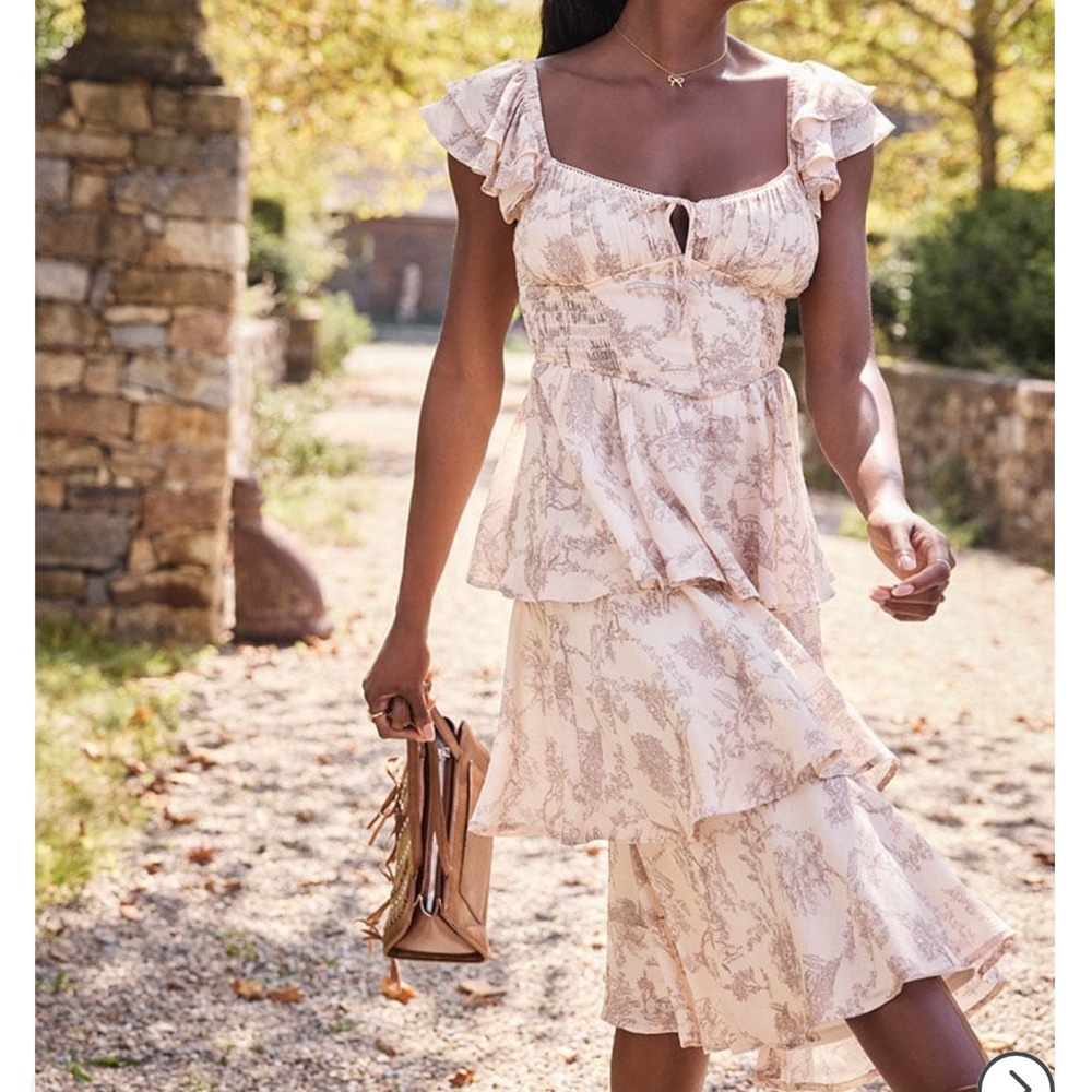 Francesca's Cream and Taupe Toile Print Dress